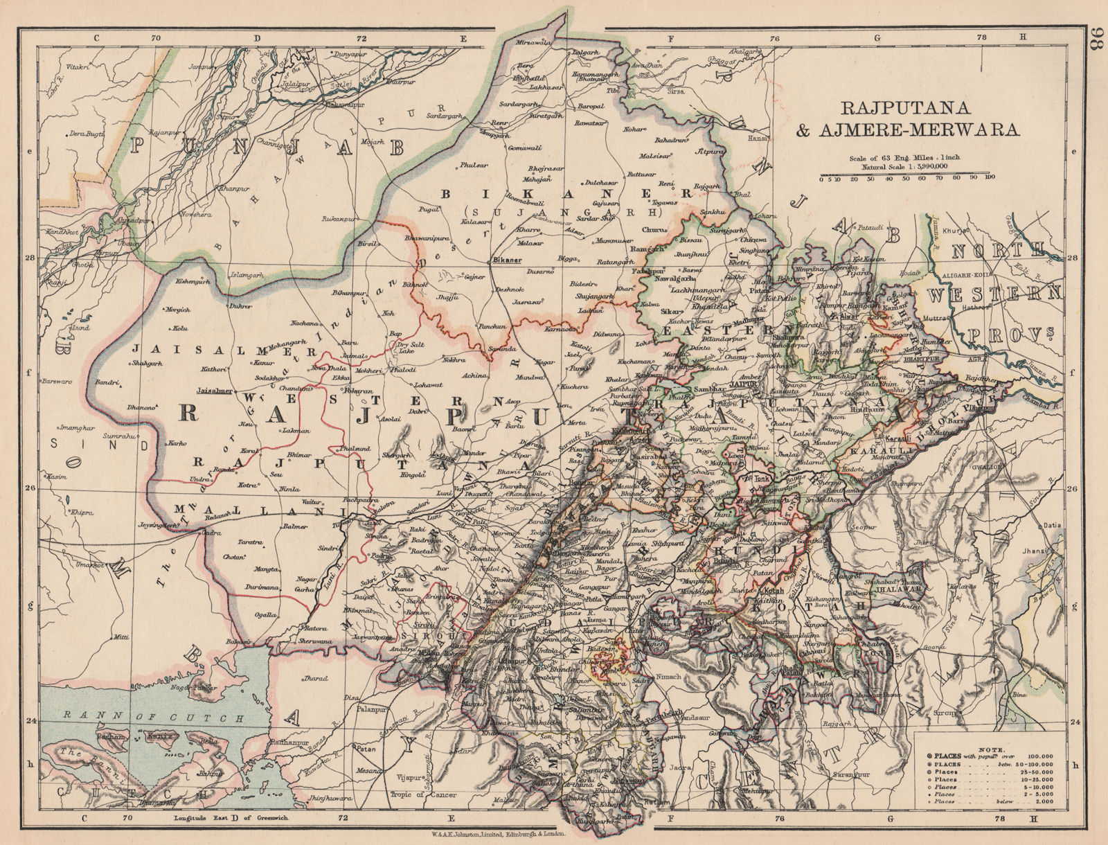 Associate Product BRITISH INDIA NW. Rajputana & Ajmer-Merwara. Rajasthan. JOHNSTON 1906 old map