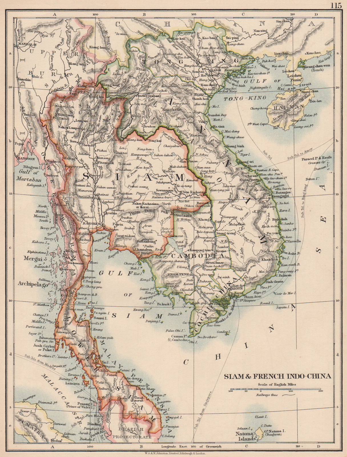INDOCHINA. Siam Burma French IC. Cambodia Anam Tong-King Cochinchina 1906 map