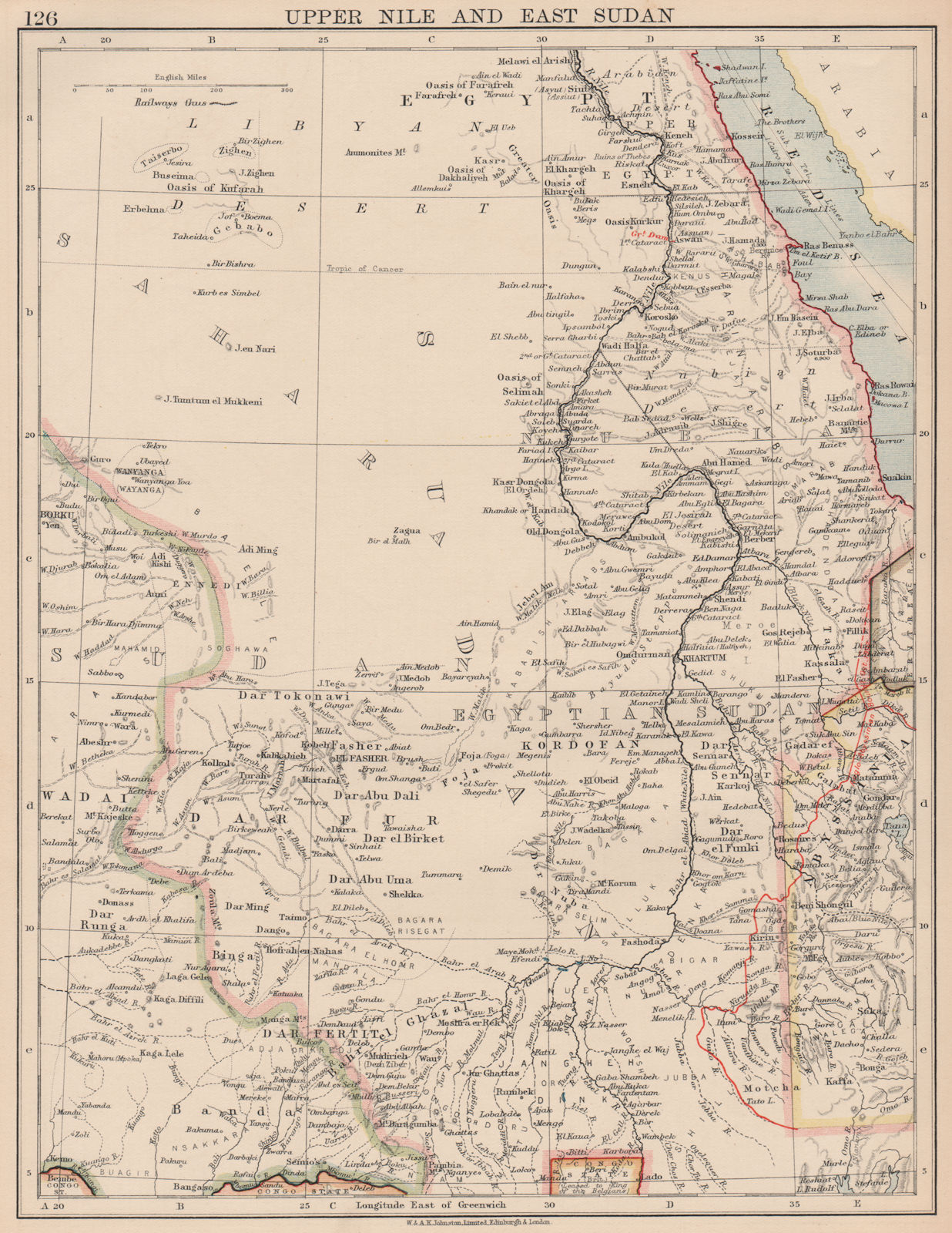 Associate Product UPPER NILE & EAST SUDAN.Khartoum.White/Blue Nile.Aswan Low Dam.JOHNSTON 1906 map