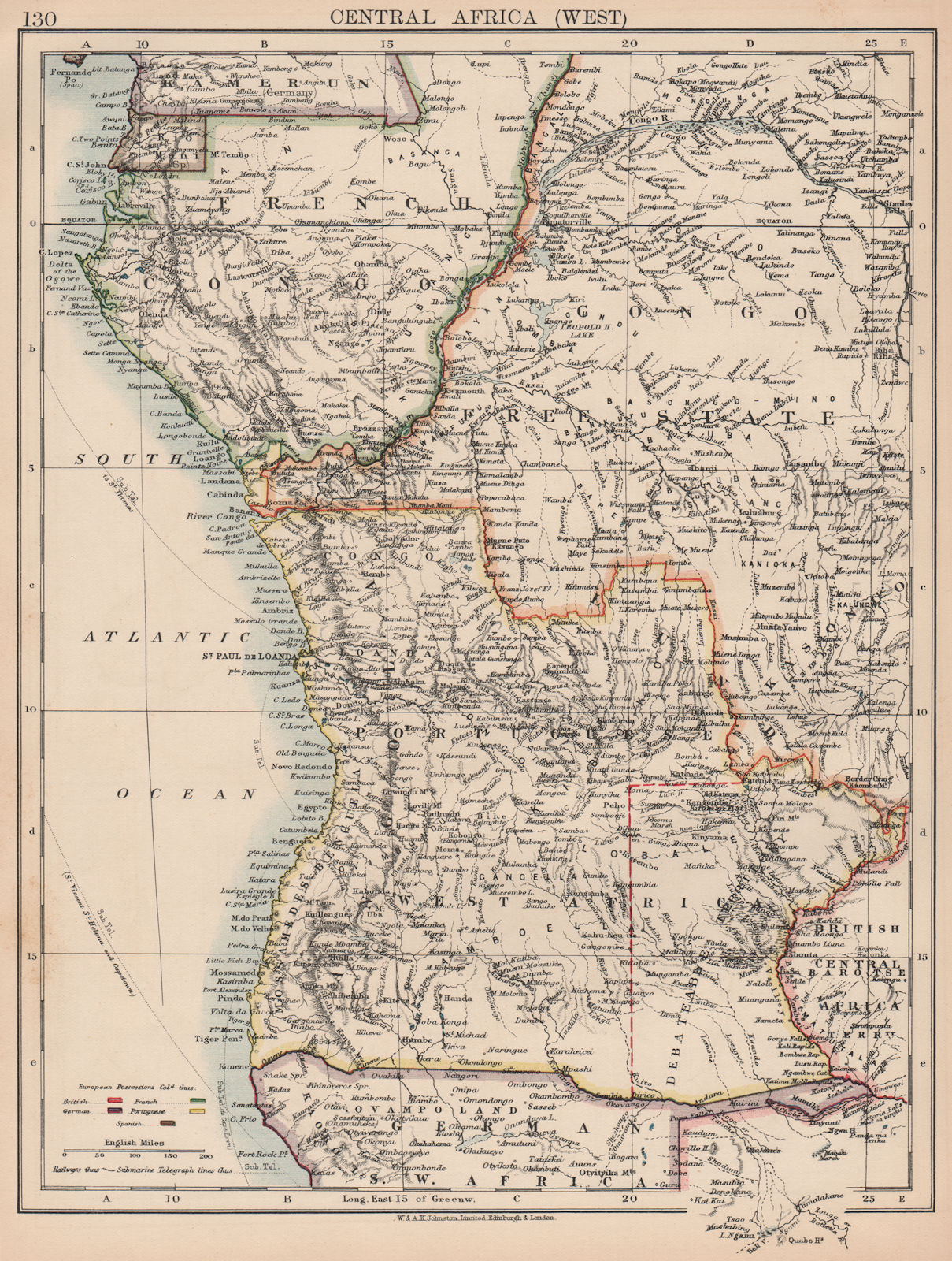 Associate Product COLONIAL CENTRAL AFRICA. French Congo Free State Portuguese West Africa 1906 map