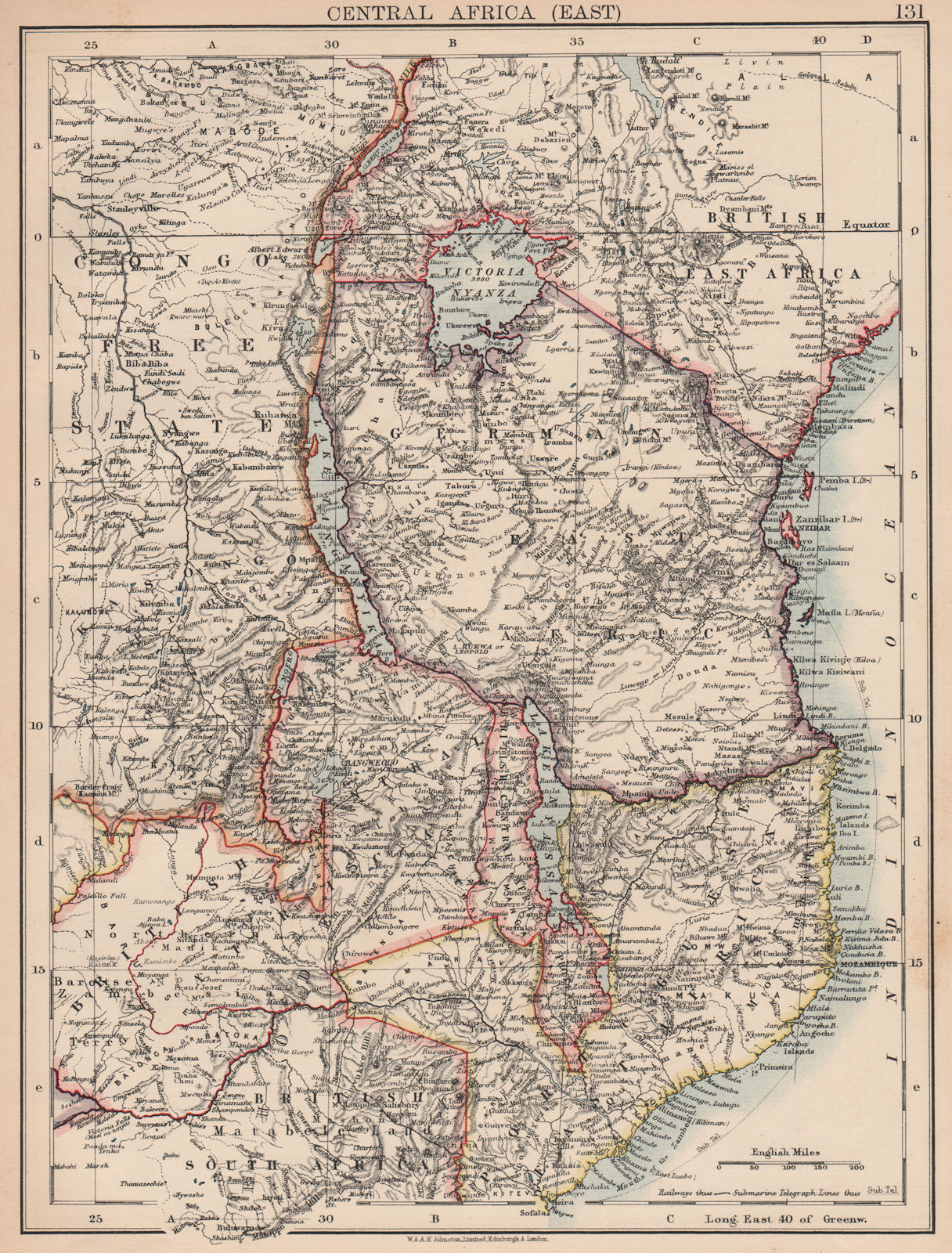 COLONIAL EAST AFRICA. German/British/Portuguese East Africa. Tanzania 1906 map