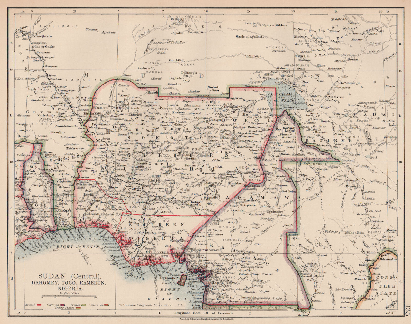 COLONIAL NIGERIA & CAMEROON. "Sudan" Dahomey (Benin) Togo, Kamerun 1906 map