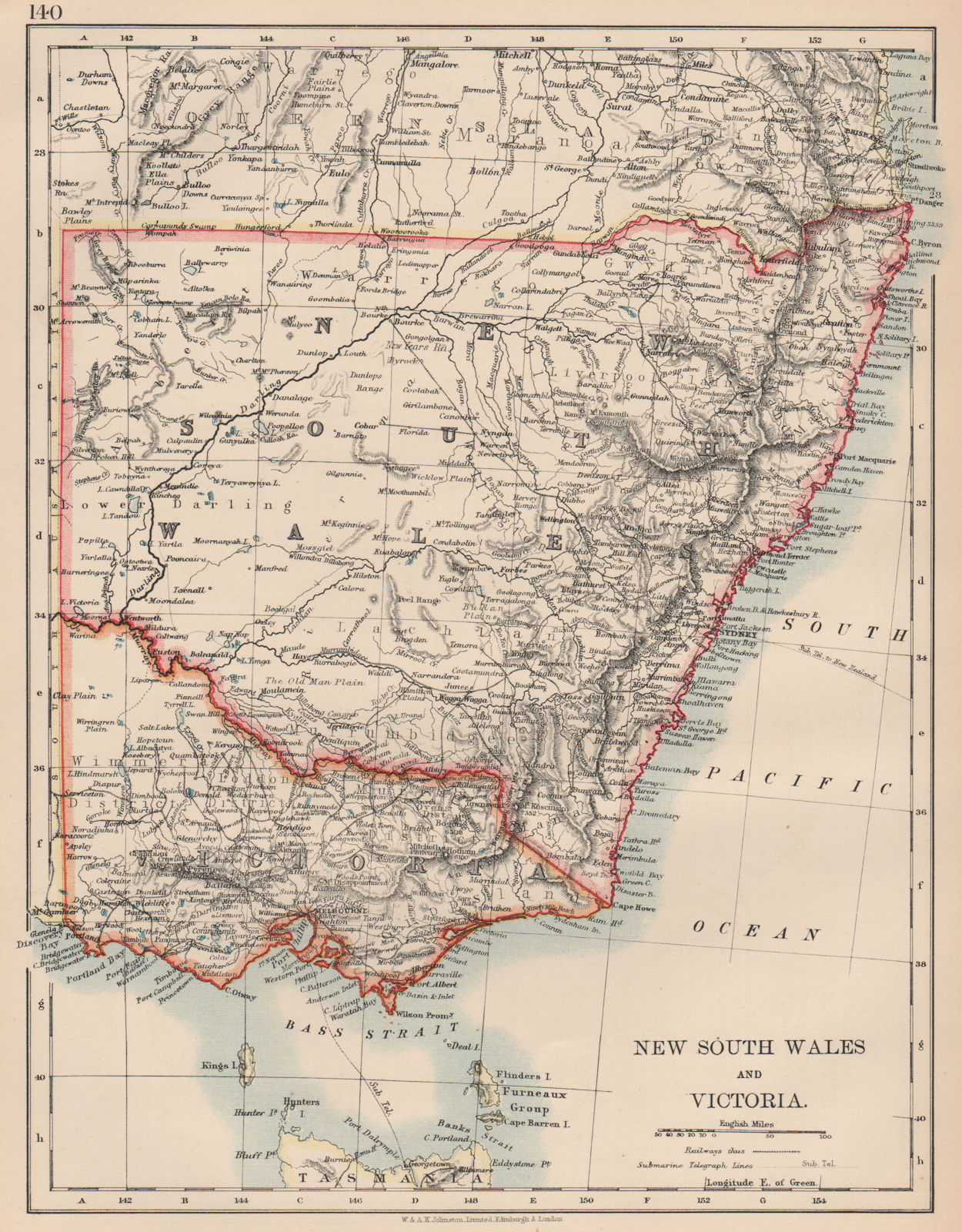 NEW SOUTH WALES & VICTORIA. Shows railways Telegraph cables. Australia 1906 map