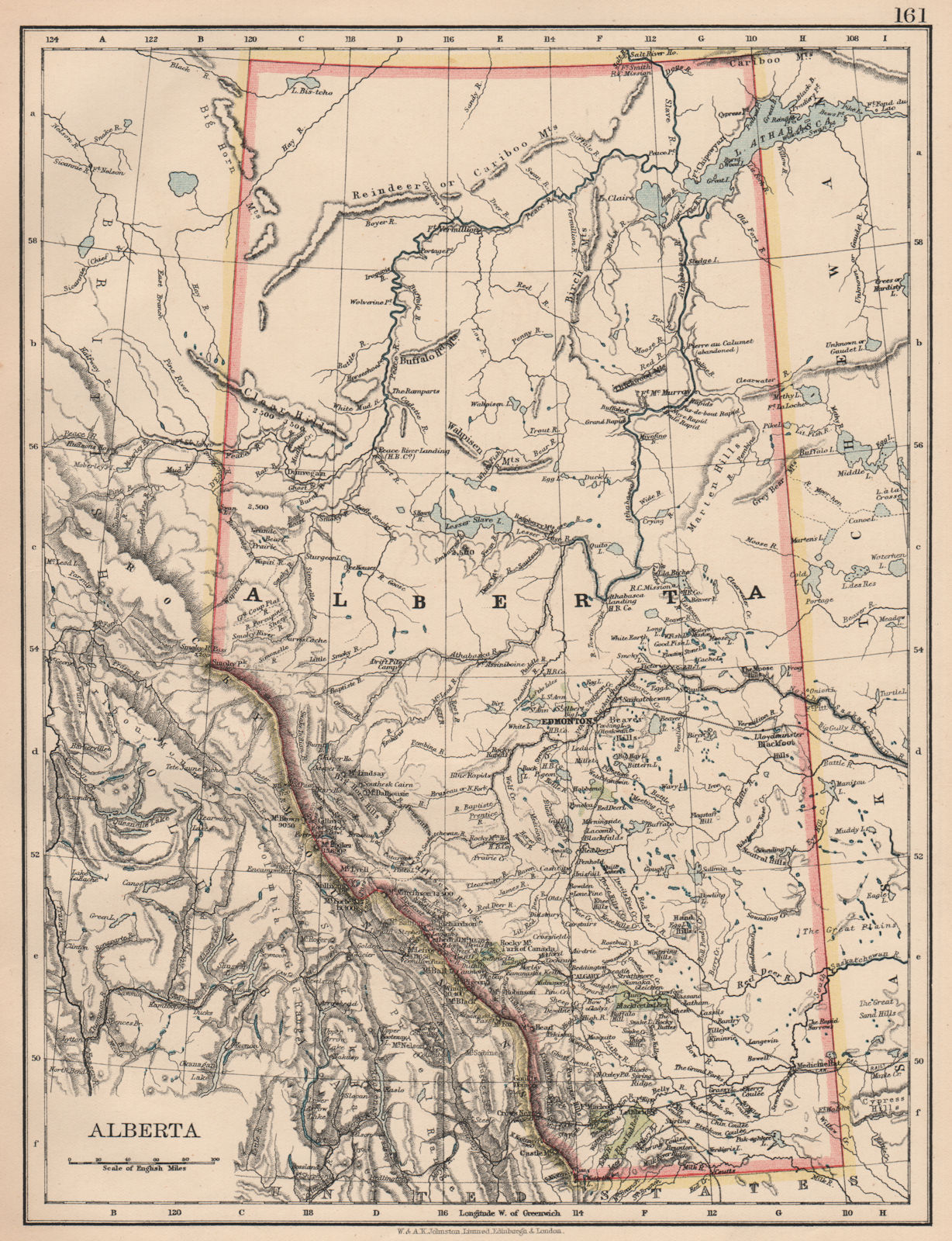 Associate Product ALBERTA. Province map. Railroads. Canada. British North America. JOHNSTON 1906