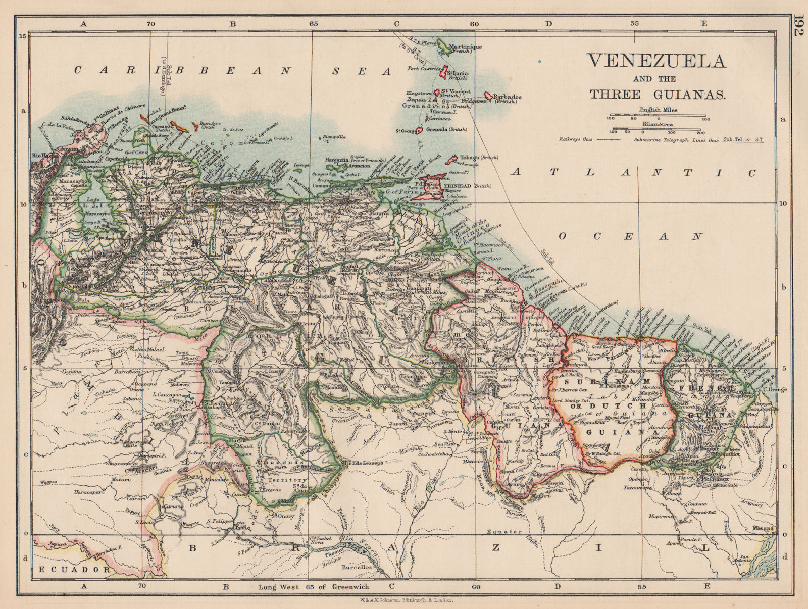 Associate Product VENEZUELA/GUIANAS. Suriname. British French Dutch Guyana. JOHNSTON 1906 map