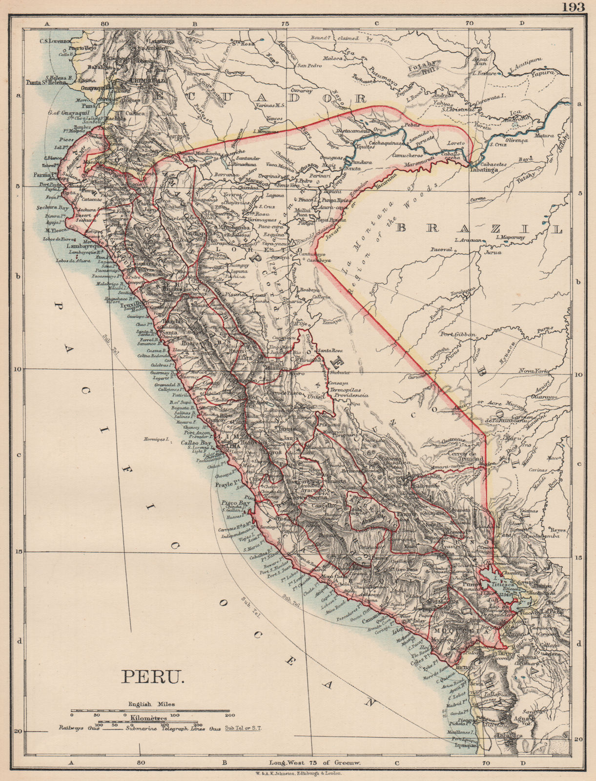 Associate Product PERU. Border as before Peru-Ecuador war (1941) . JOHNSTON 1906 old antique map