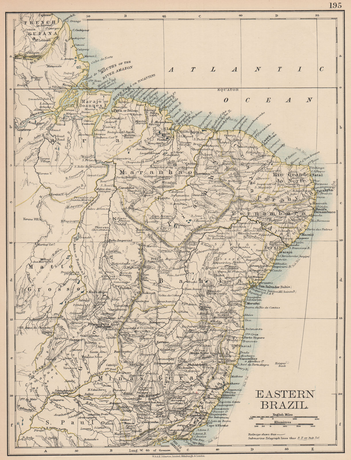 EASTERN BRAZIL. Bahia Minas Gerais Pernambuco Marabhao. JOHNSTON 1906 old map