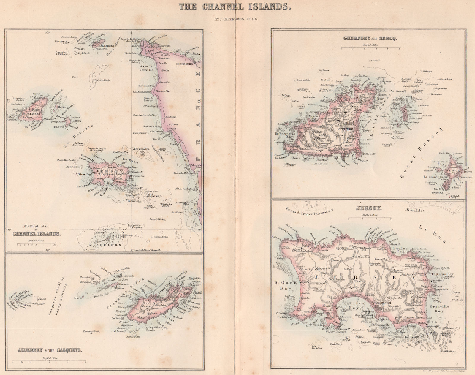 Associate Product CHANNEL ISLANDS. Alderney Casquets Guernsey Sercq (Sark) Jersey 1865 old map