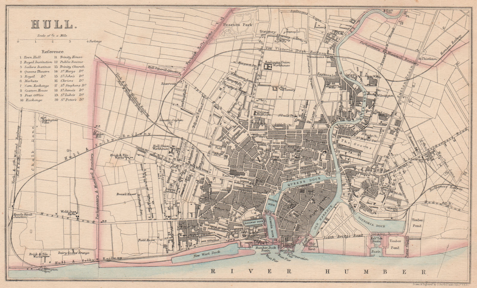 HULL. Antique town plan. Yorkshire. BARTHOLOMEW 1865 old map chart
