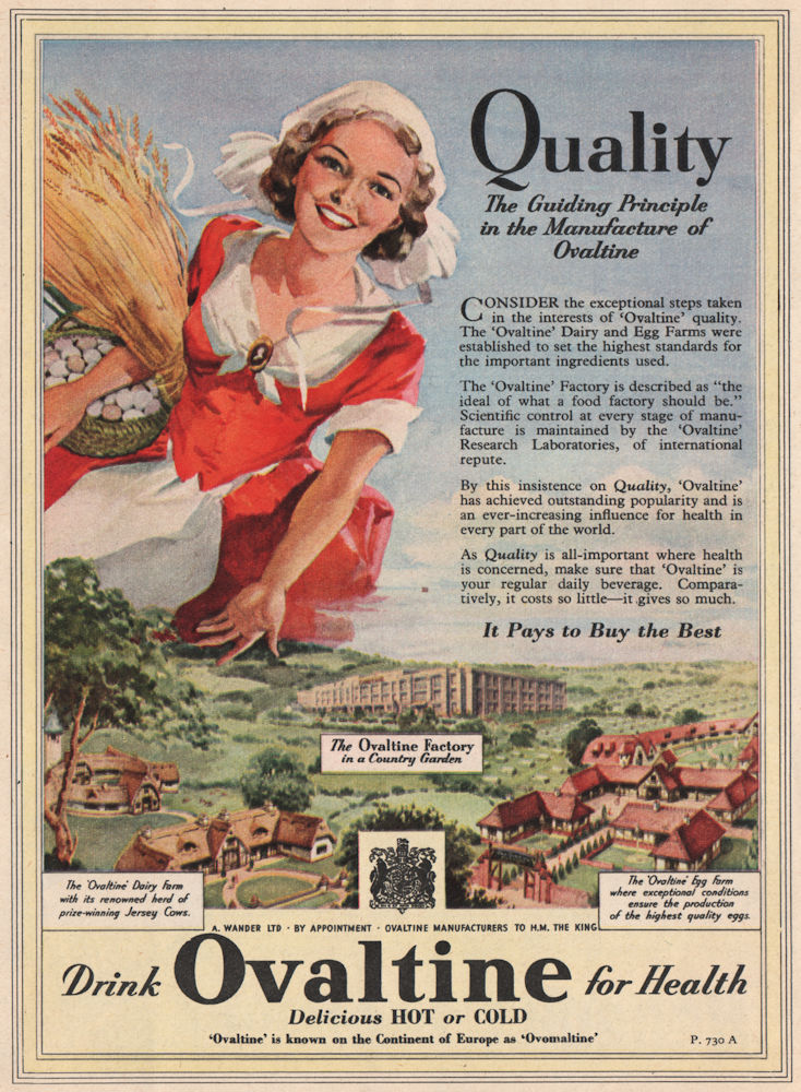 FOOD ADVERT. A. Wander Ltd.  (Ovaltine)  1951 old vintage print picture