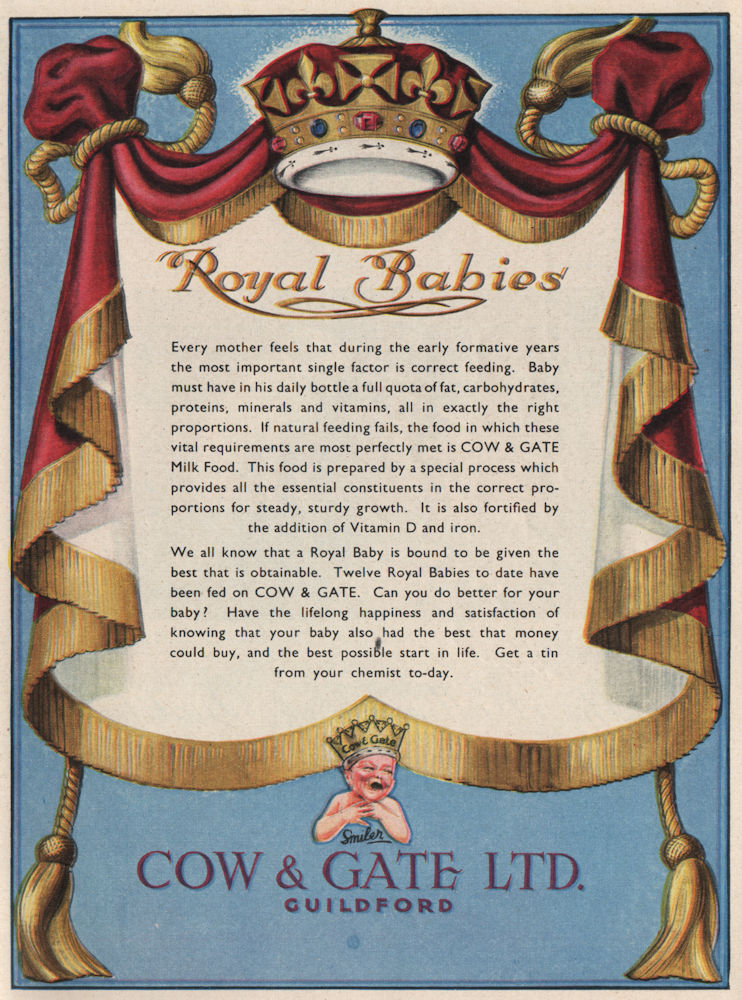 BABY FOOD ADVERT. Cow & Gate Ltd 1951 old vintage print picture