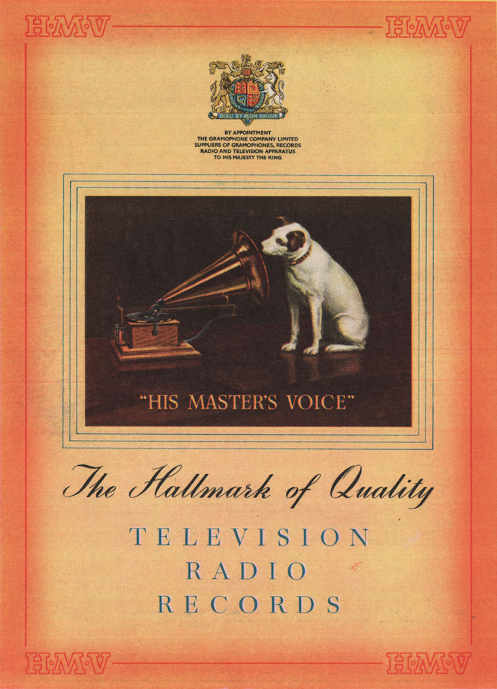 HMV ADVERT. His Master's Voice. Television Radio Records 1951 old print