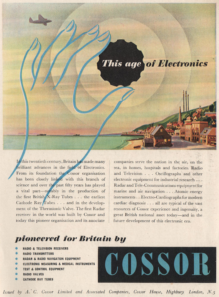 ELECTRONICS ADVERT. Cossor. Radio radar TV controls cathode ray tubes 1951