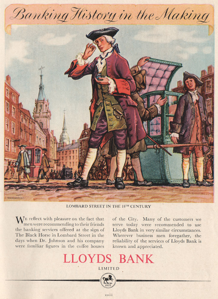 Associate Product LLOYDS BANK ADVERT. "banking history in the making". Lombard Street 1951 print