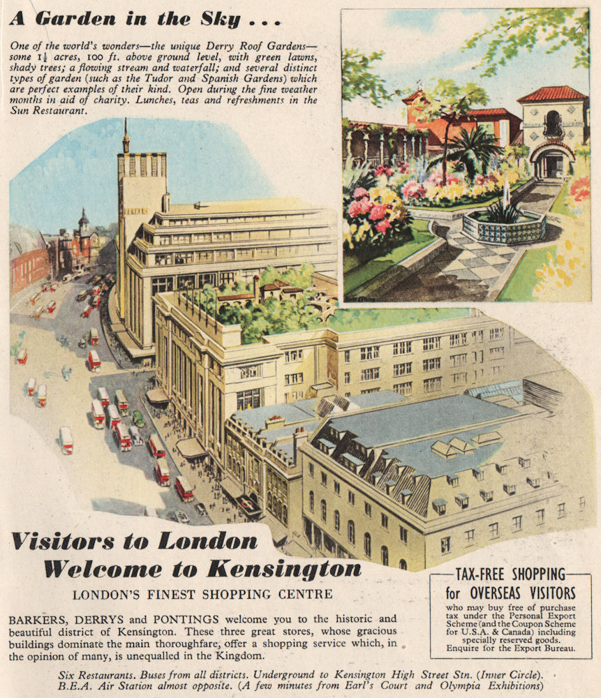 RETAIL ADVERT. John Barker & Co. Ltd. Kensington Roof Gardens 1951 old print