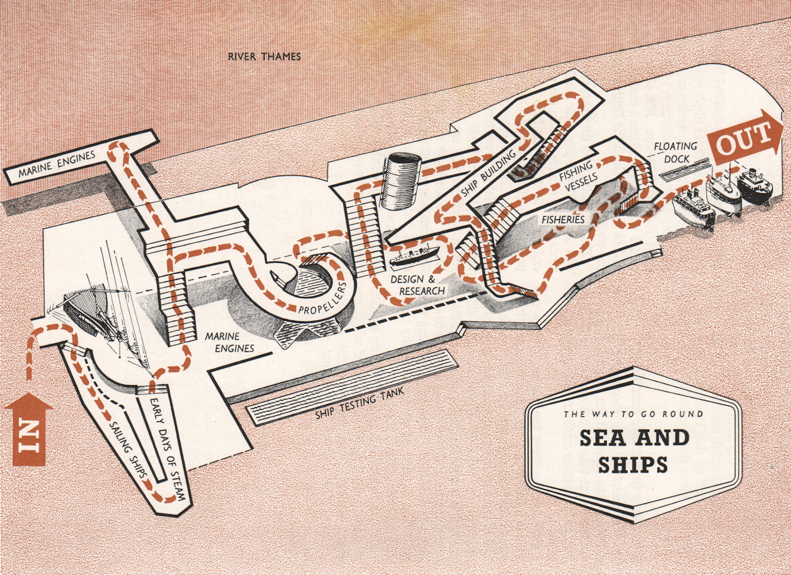 Associate Product FESTIVAL OF BRITAIN. Sea and Ships exhibit. Tour plan 1951 old vintage map