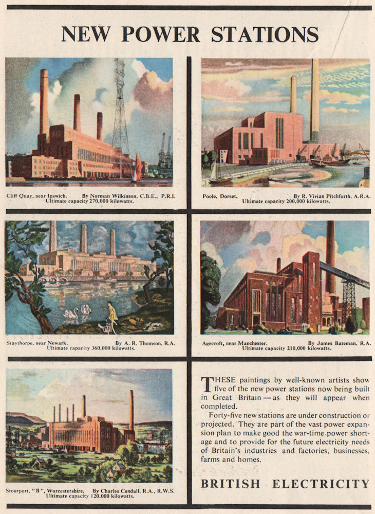 BRITISH ELECTRICITY AUTHORITY ADVERT. Power Stations. Poole Stourport 1951