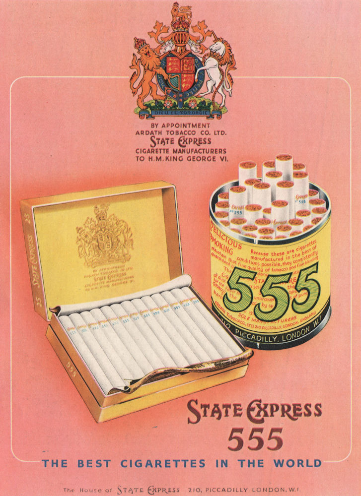 TOBACCO ADVERT. State Express 555 Cigarettes 1951 old vintage print picture