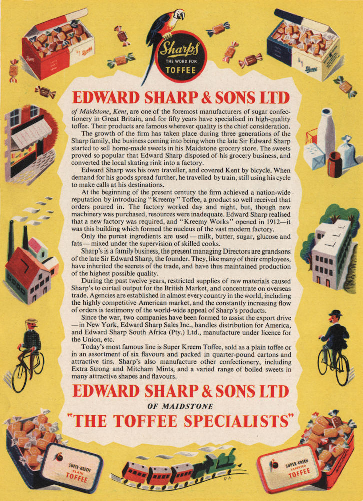TOFFEE ADVERT. Edward Sharp & Sons Ltd 1951 old vintage print picture