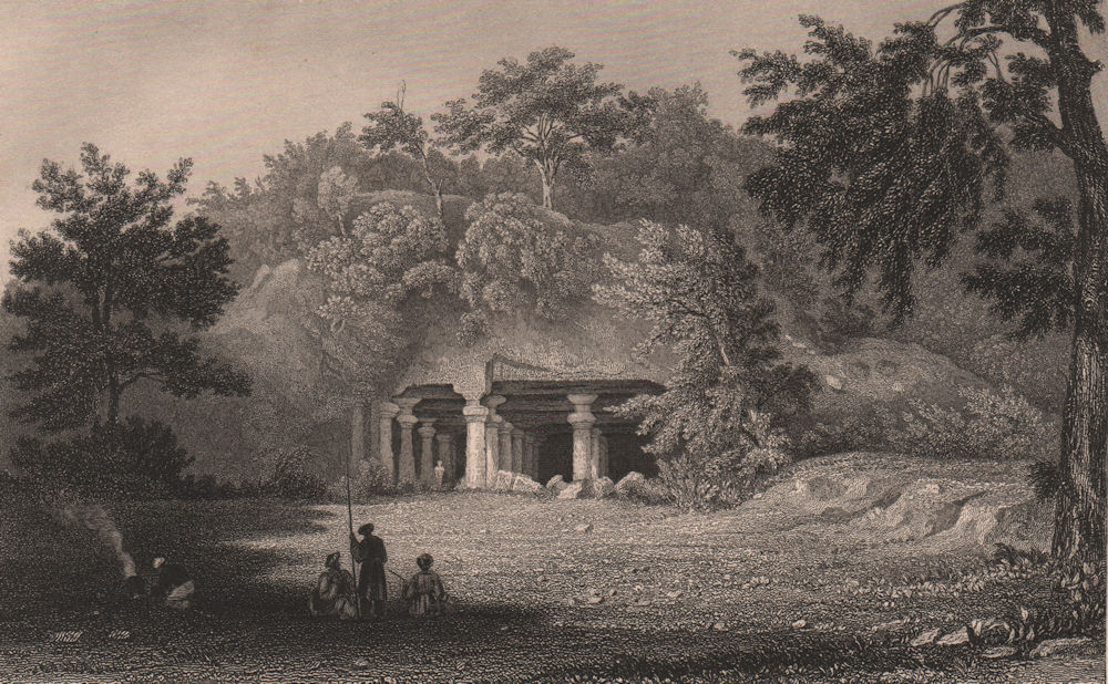BRITISH INDIA. Entrance to the Cave of Elephanta, Mumbai 1858 old print