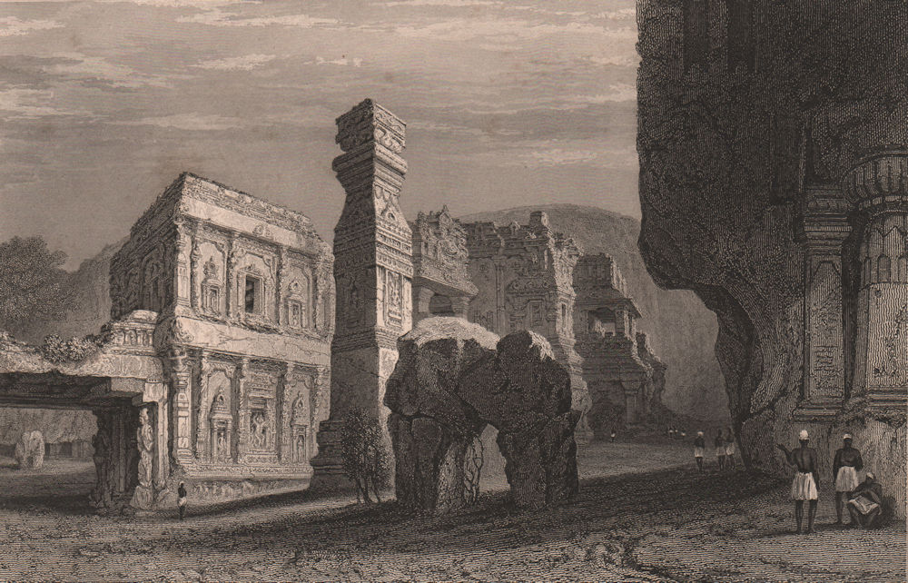Associate Product BRITISH INDIA. Excavated Temple of Kylas, Caves of Ellora 1858 old print