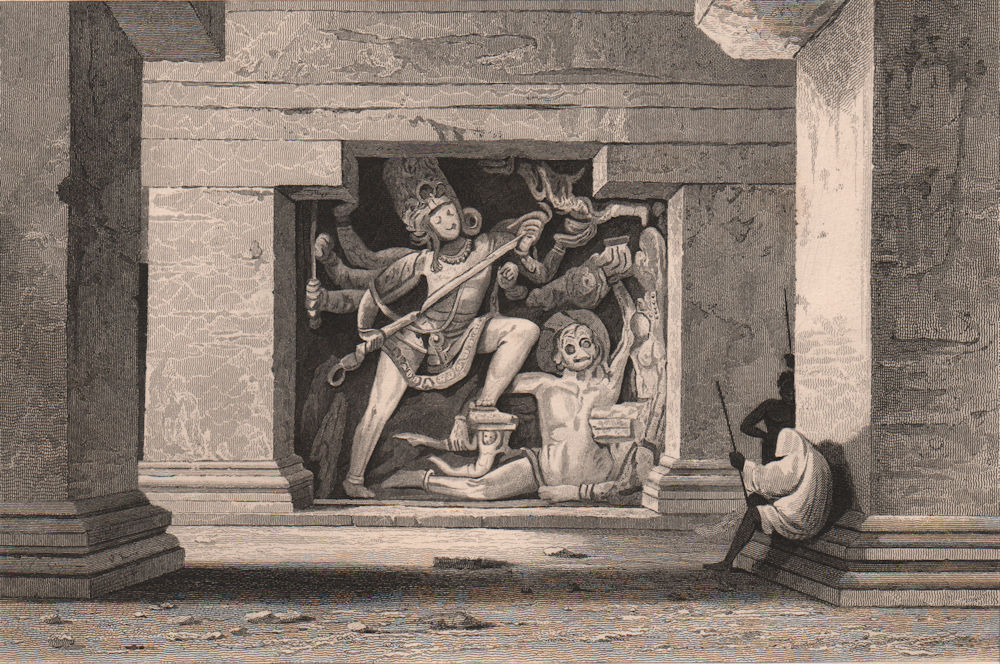 BRITISH INDIA. Dus Awtar, Caves of Ellora. Dashavatara? 1858 old antique print