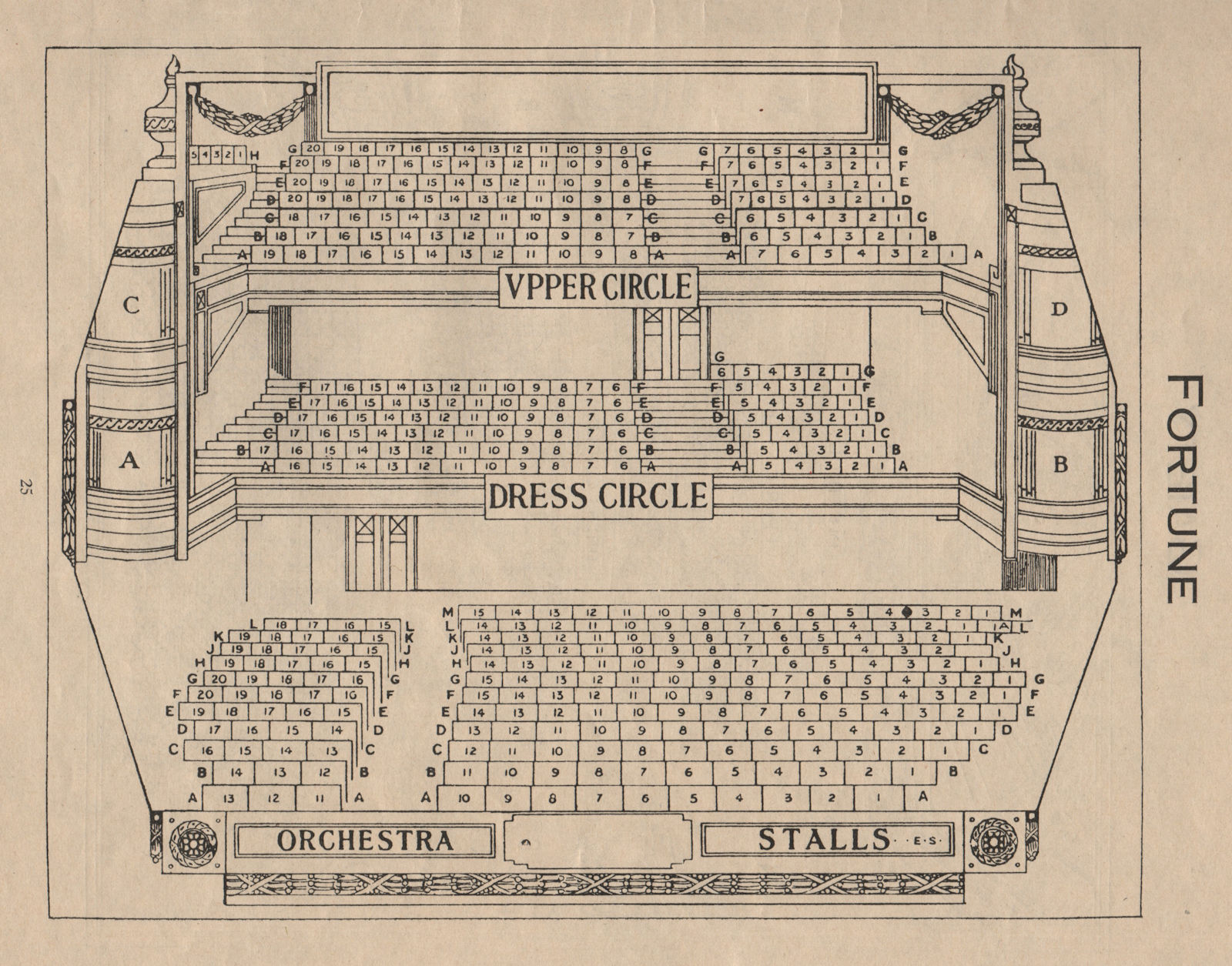 Associate Product FORTUNE THEATRE. Vintage seating plan. London West End 1936 old vintage print