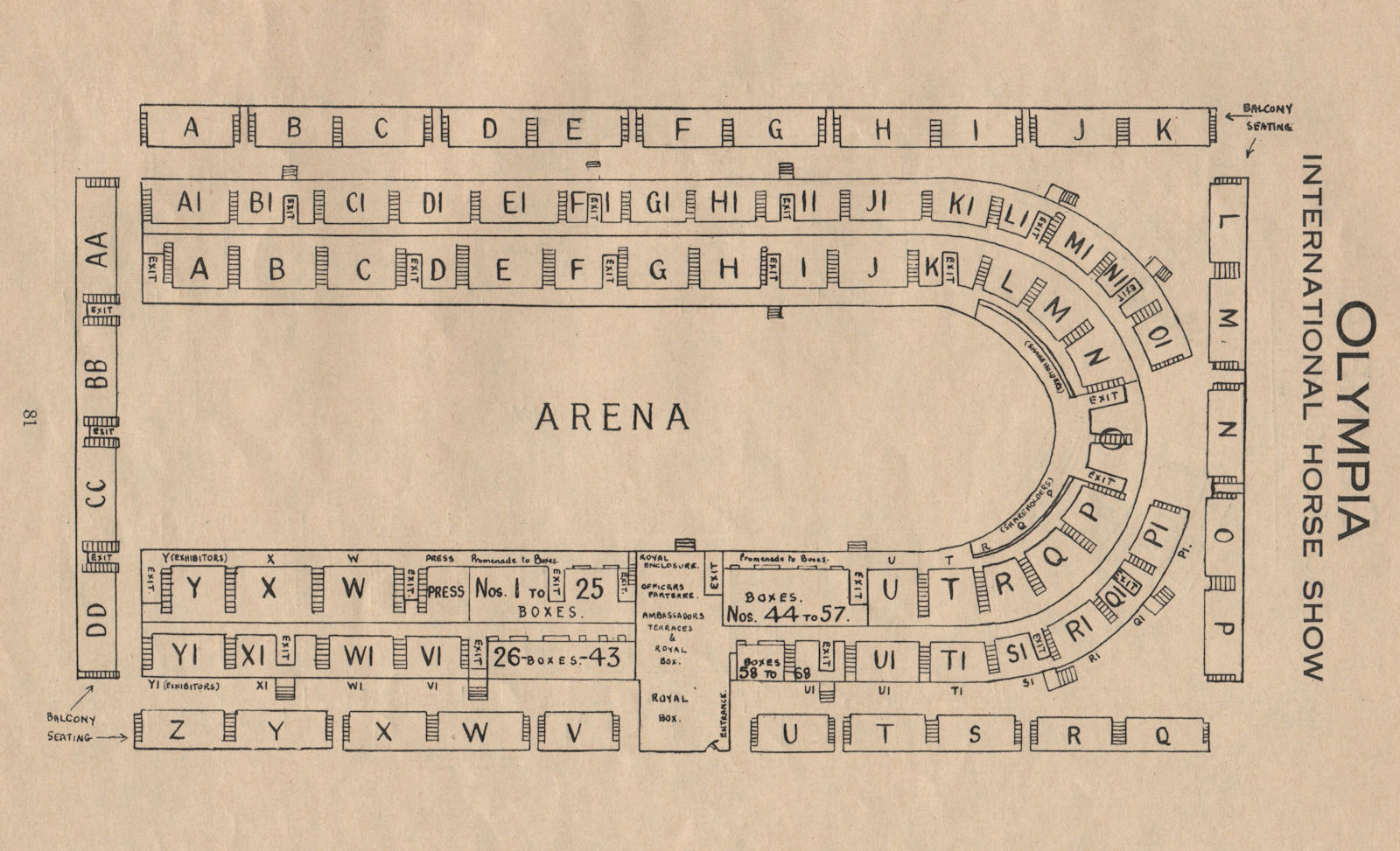 OLYMPIA INTERNATIONAL HORSE SHOW. Vintage seating plan. London. Event venue  1936