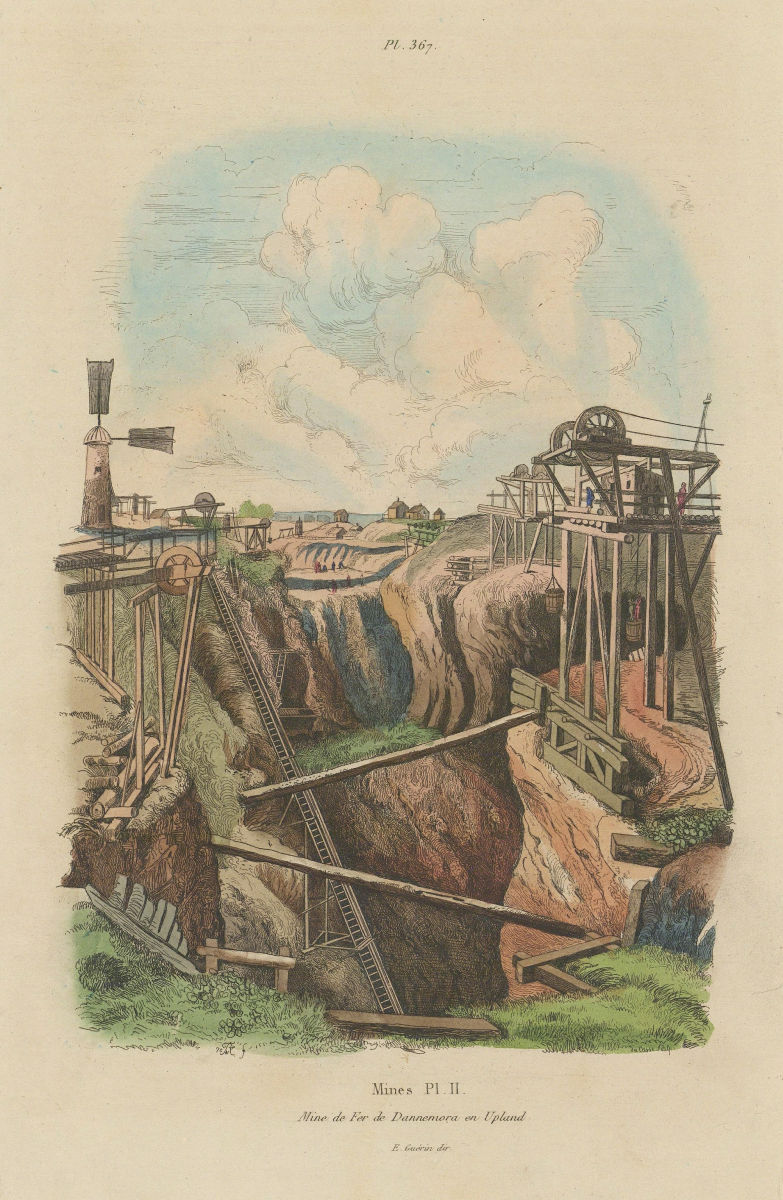 SWEDEN. The Iron Mine, Dannemora, Upland 1833 old antique print picture