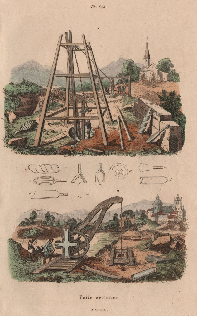 GEOLOGY. Puits Artésiens (Artesian Wells) II 1833 old antique print picture