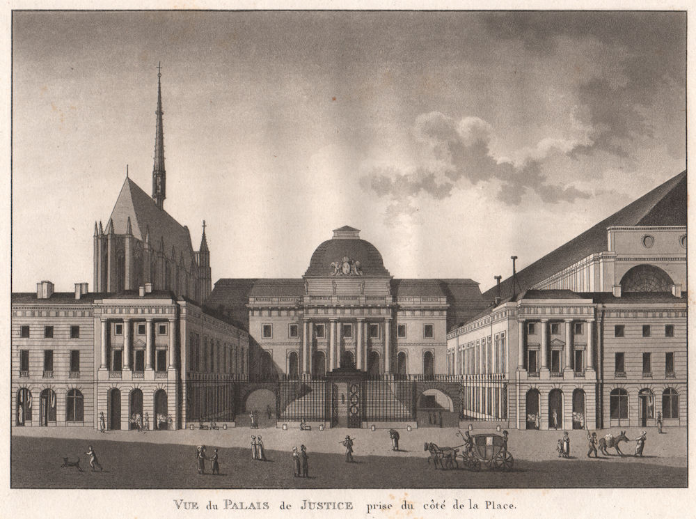 Associate Product PARIS. Palais de Justice prise du côte de la Place. Aquatint 1808 old print