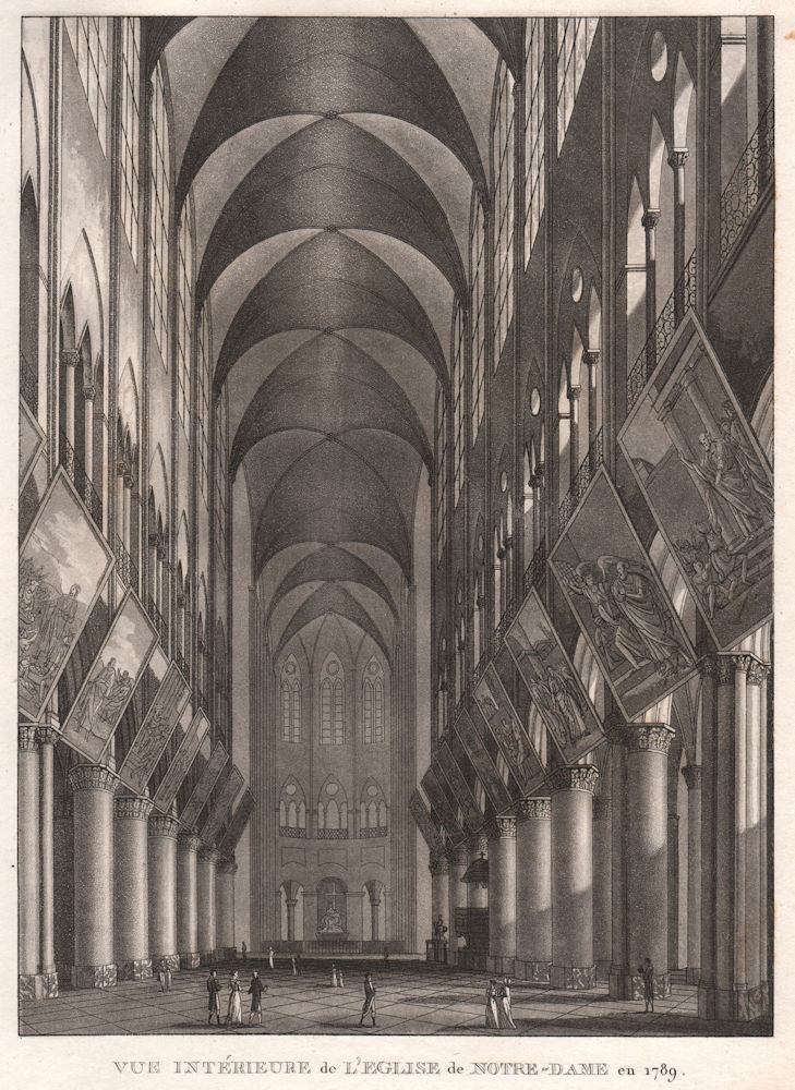 PARIS. Eglise de Notre-Dame en 1789. Aquatint 1808 old antique print picture