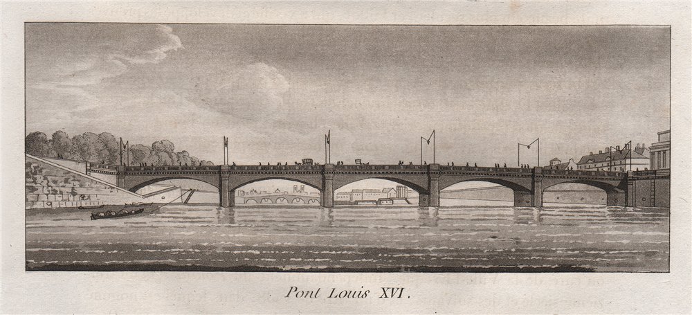 PARIS. Pont Louis XVI. Aquatint 1808 old antique vintage print picture