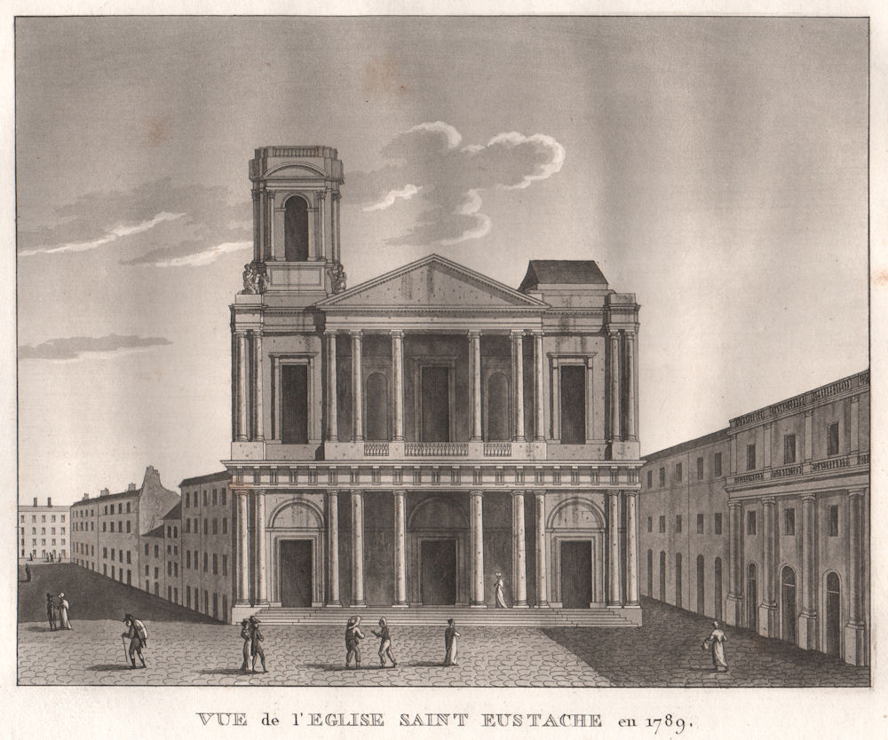 PARIS. Eglise saint Eustache en 1789. Aquatint 1808 old antique print picture