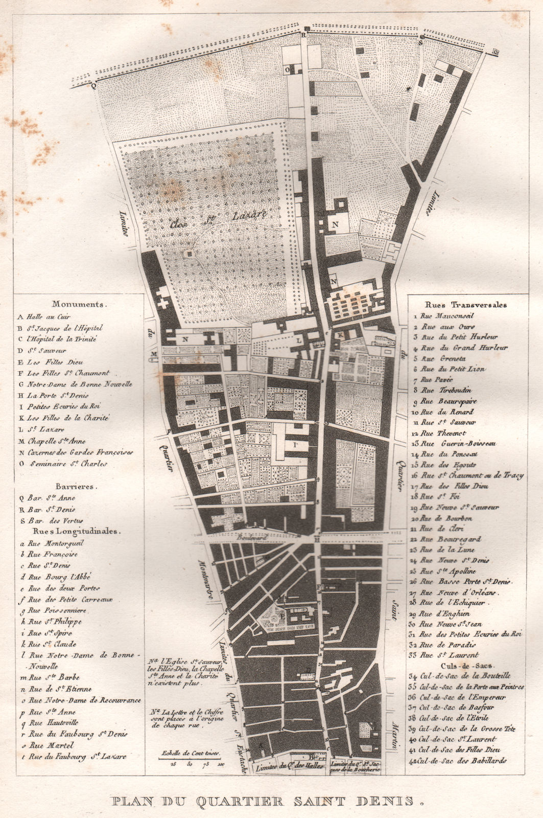 PARIS. "Seine Saint Denis". Quartier. Bonne-Nouvelle. 2e 10e. Aquatint 1808 map
