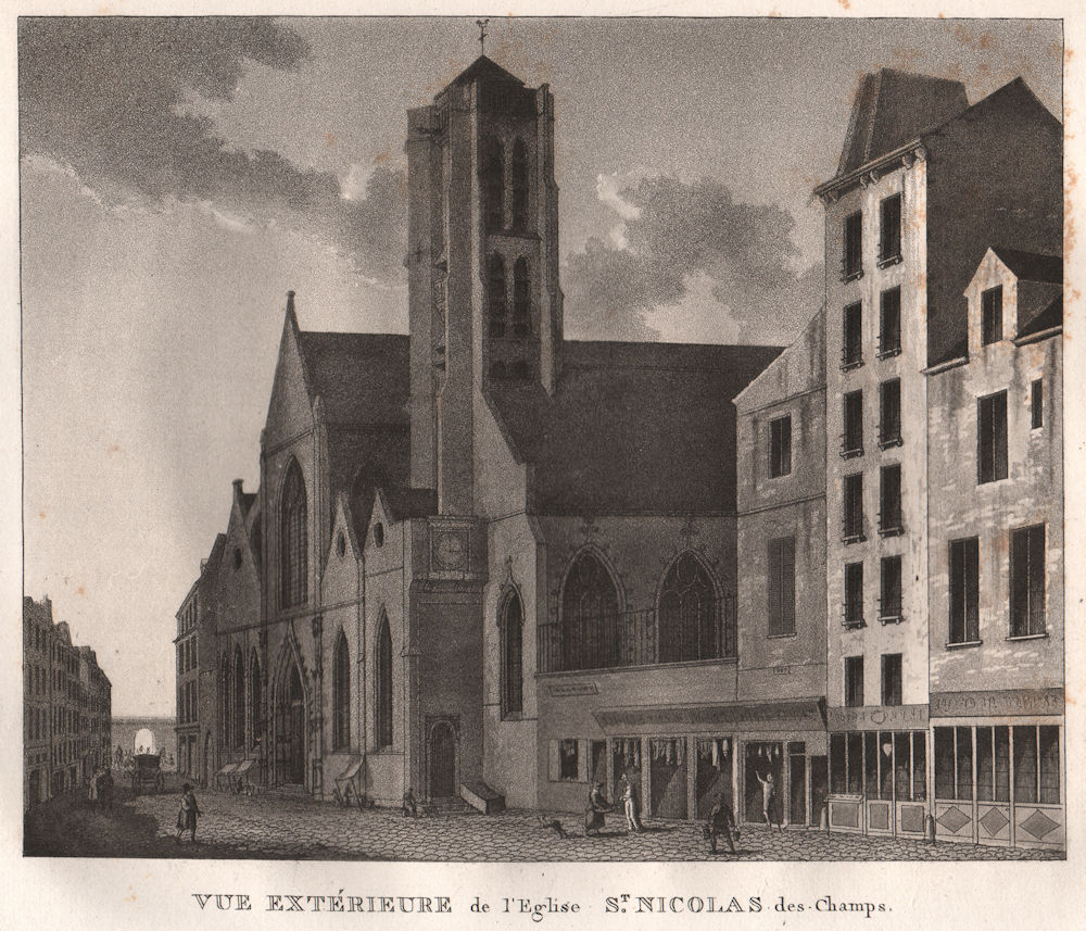 PARIS. Eglise Saint-Nicolas des. Champs. Aquatint 1808 old antique print