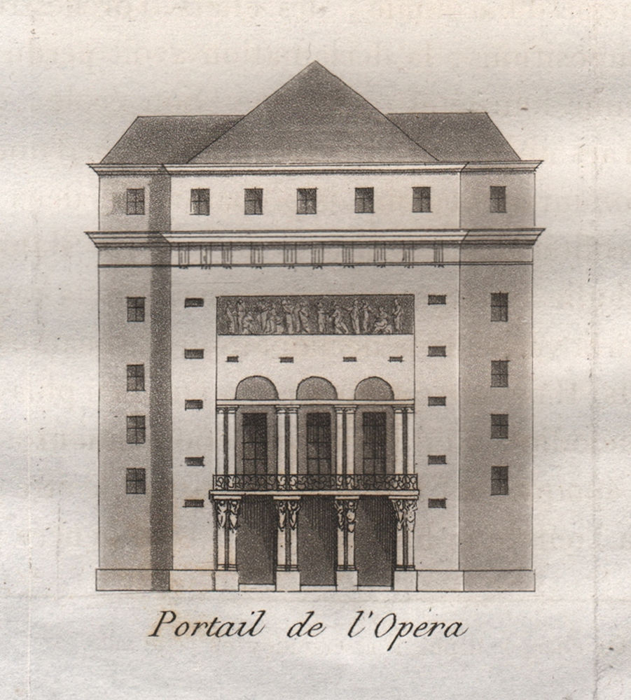 PARIS. Portail de L'Opera. Aquatint. SMALL 1808 old antique print picture
