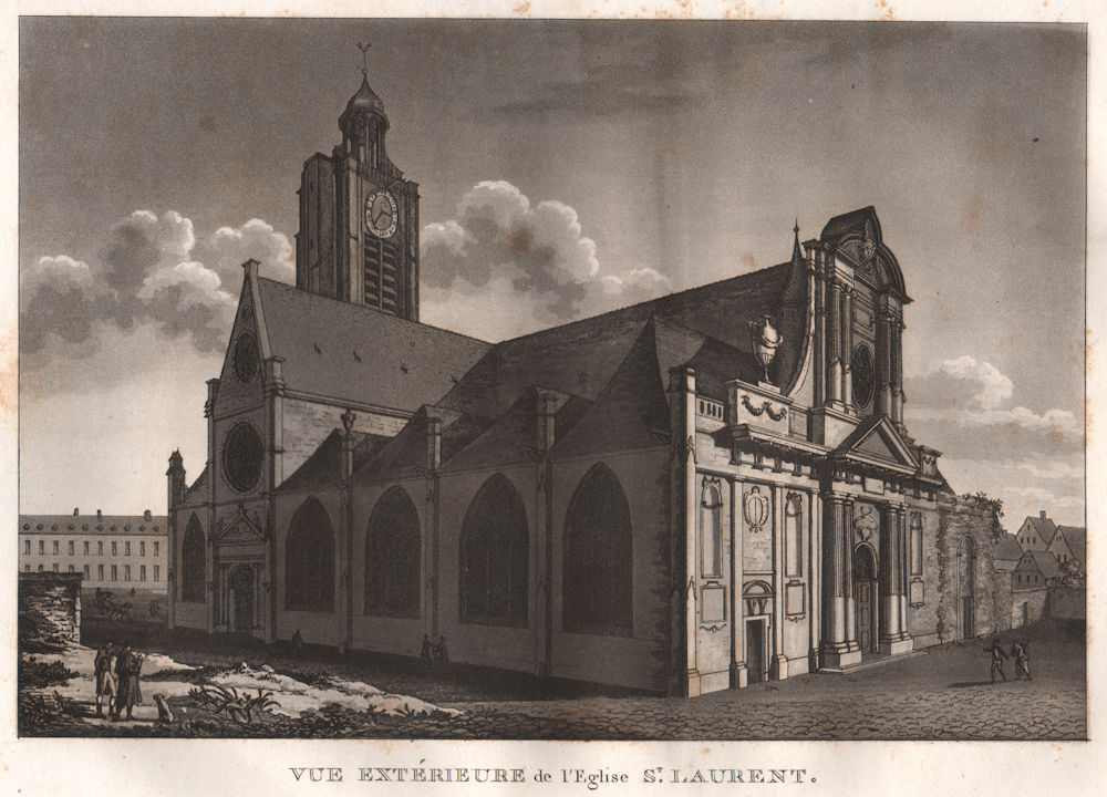 PARIS. Eglise Saint-Laurent. Aquatint 1808 old antique vintage print picture