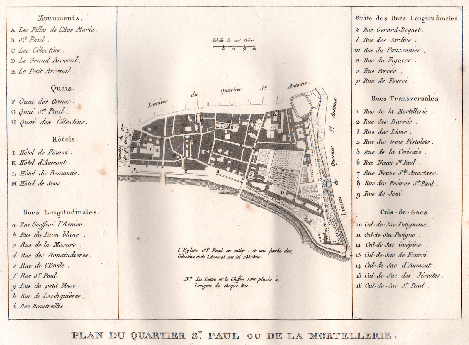 Associate Product PARIS."Saint-Paul/La Mortellerie".Plan Quartier.Arsenal St-Gervais.4e 1808 map