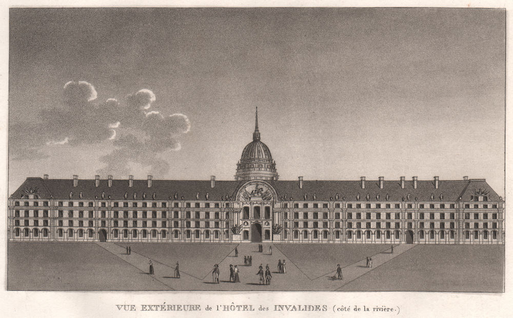 Associate Product PARIS. Hôtel des Invalides (côte de la rivière) . Aquatint 1808 old print