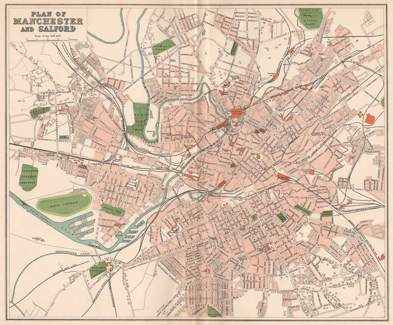 Associate Product MANCHESTER AND SALFORD. Antique town/city map plan. Lancashire 1893 old