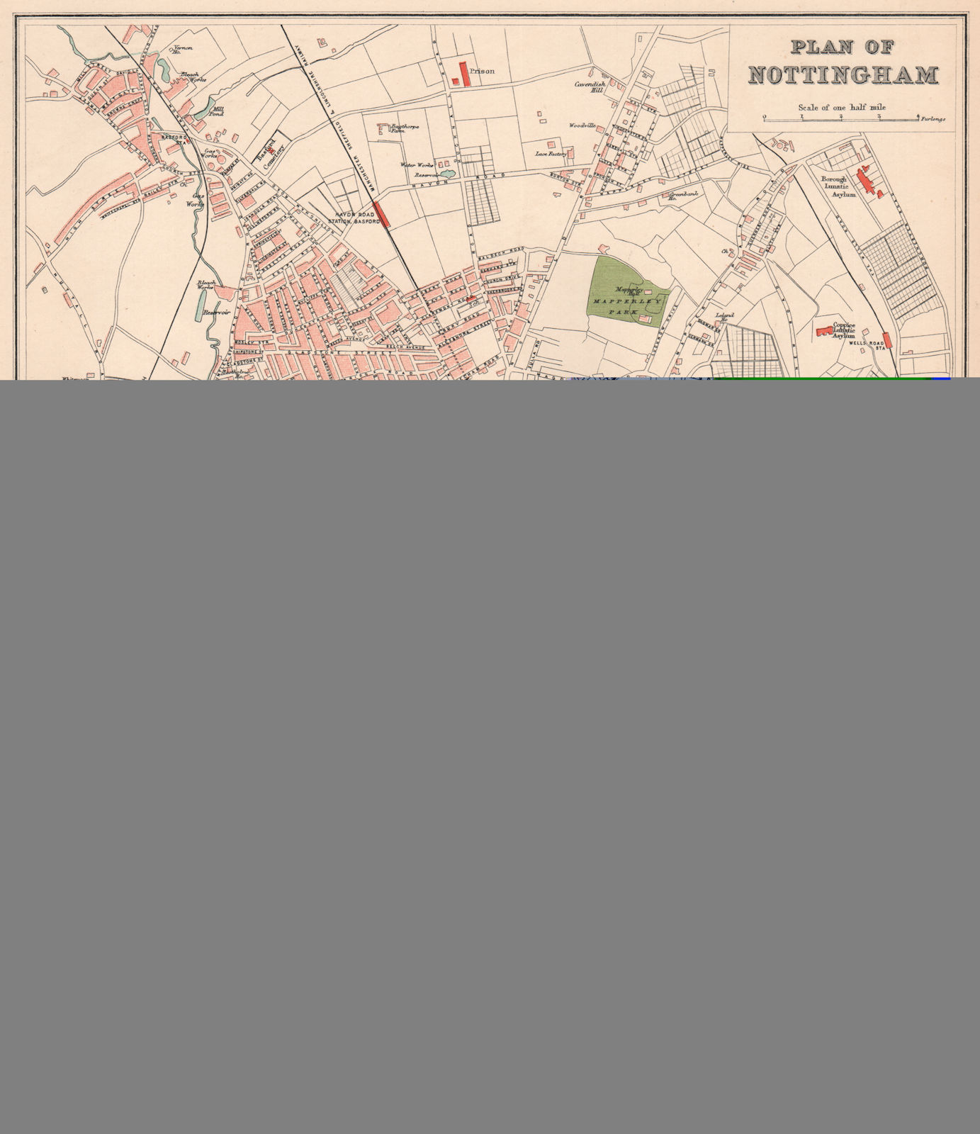 NOTTINGHAM. Antique town/city map plan. Nottinghamshire 1893 old