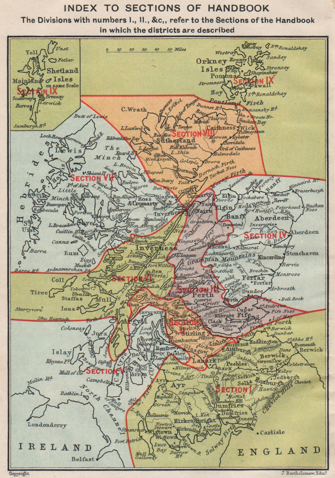 Associate Product SCOTLAND. Index map to Murray guide books sections. BARTHOLOMEW 1905 old