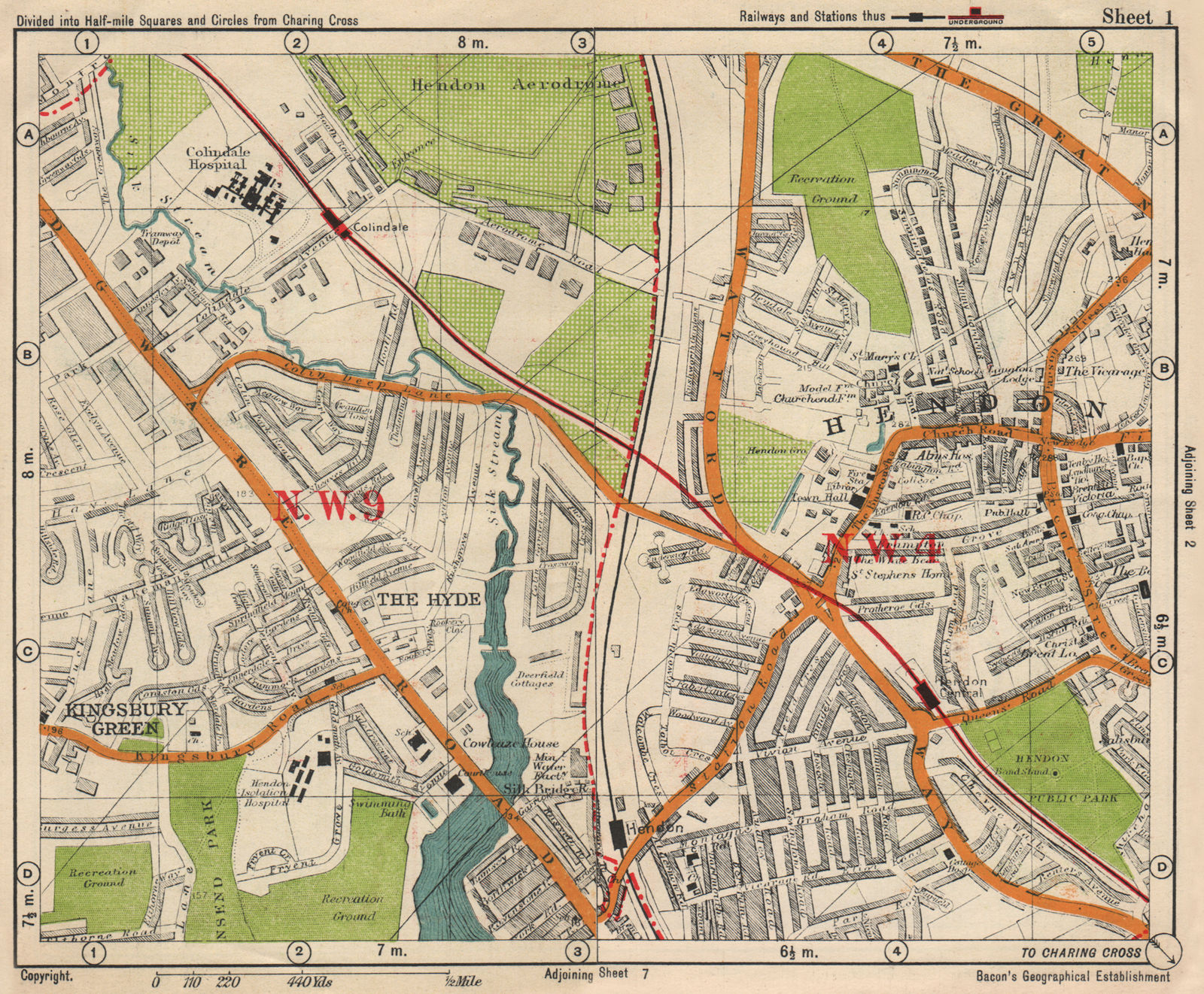Associate Product NW LONDON. Hendon Aerodrome Kingsbury Green The Hyde. BACON 1938 old map