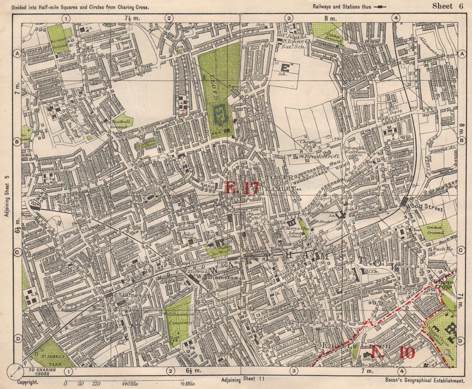 NE LONDON. Walthamstow Higham Hill Wood Street Blackhorse Road. BACON 1933 map