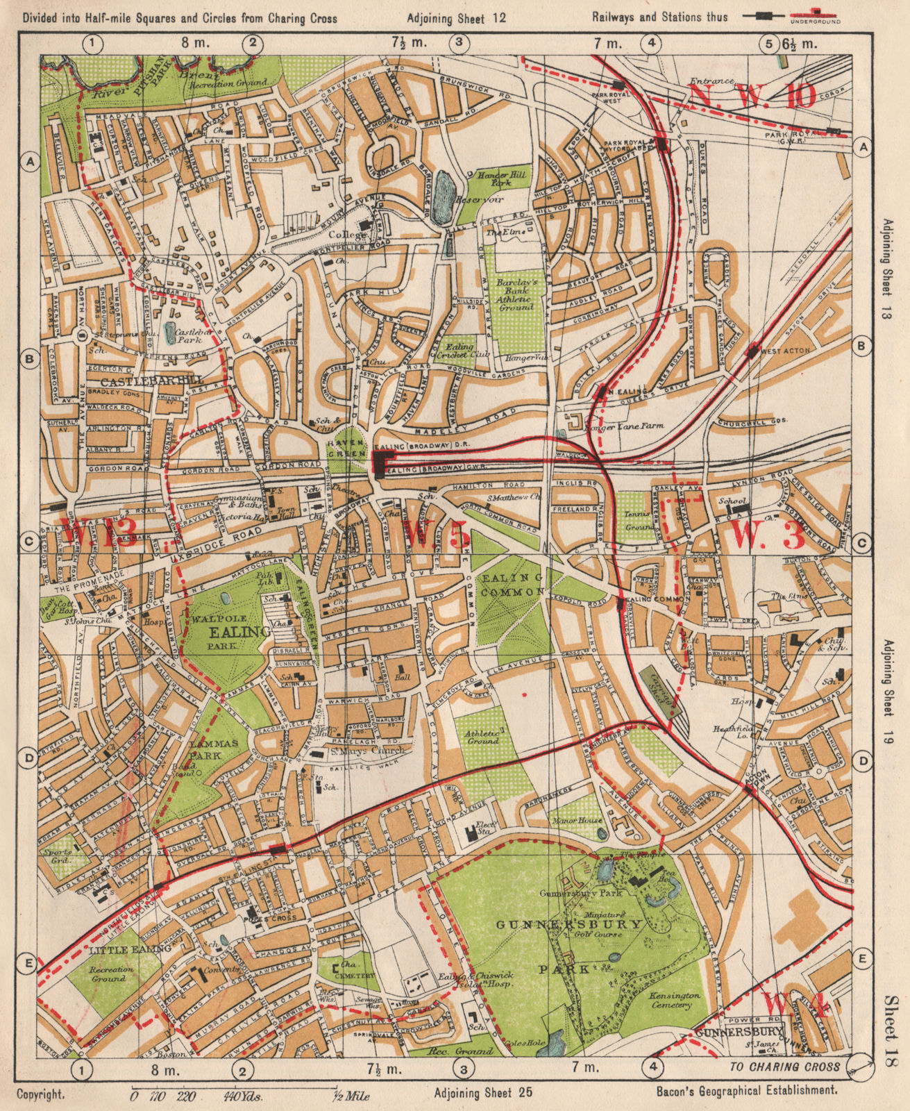 W LONDON. Ealing Park Royal West Acton Town Gunnersbury Park. BACON 1933 map
