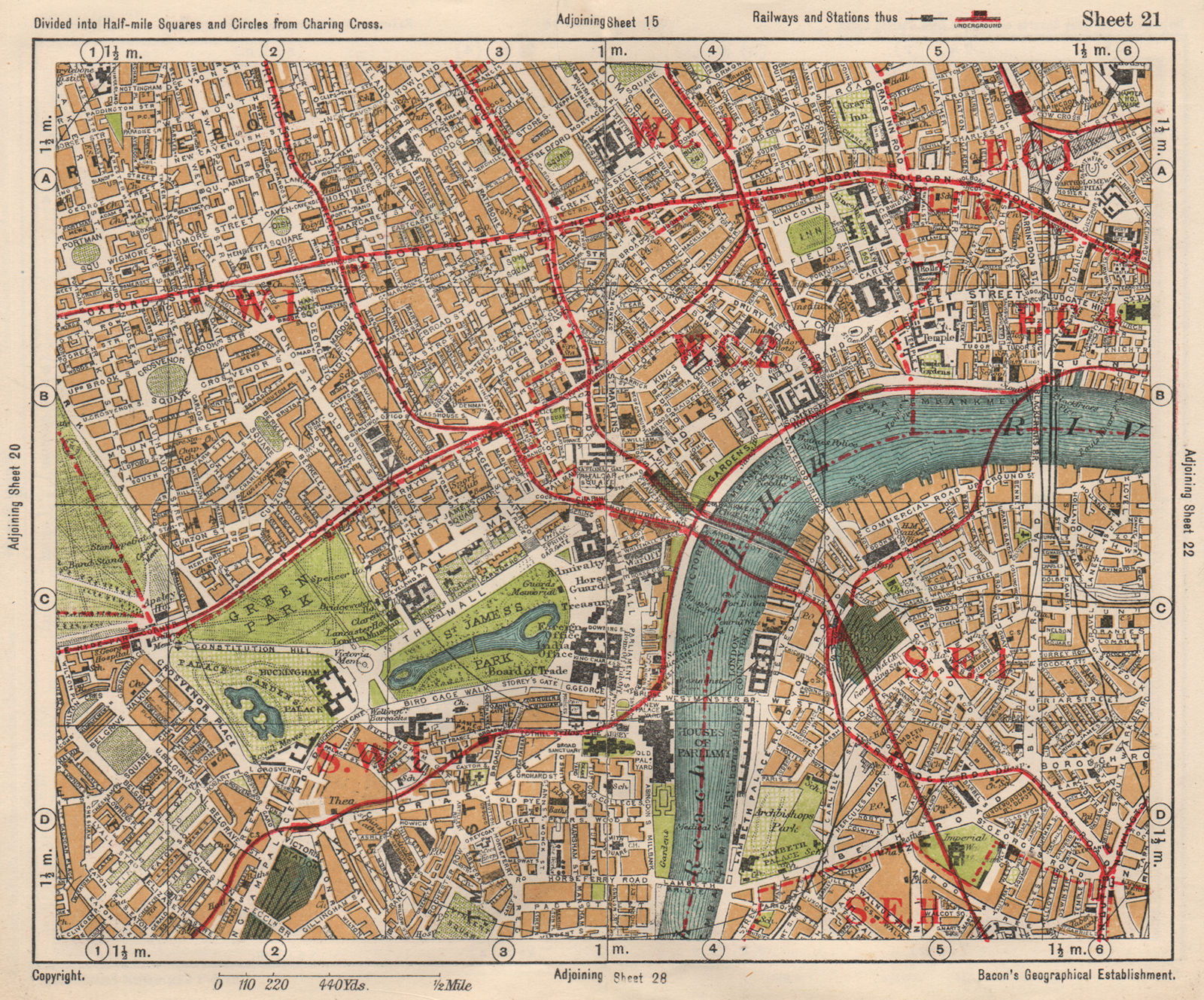 Associate Product LONDON WEST END. Soho Mayfair Marylebone Lambeth Holborn. BACON 1933 old map