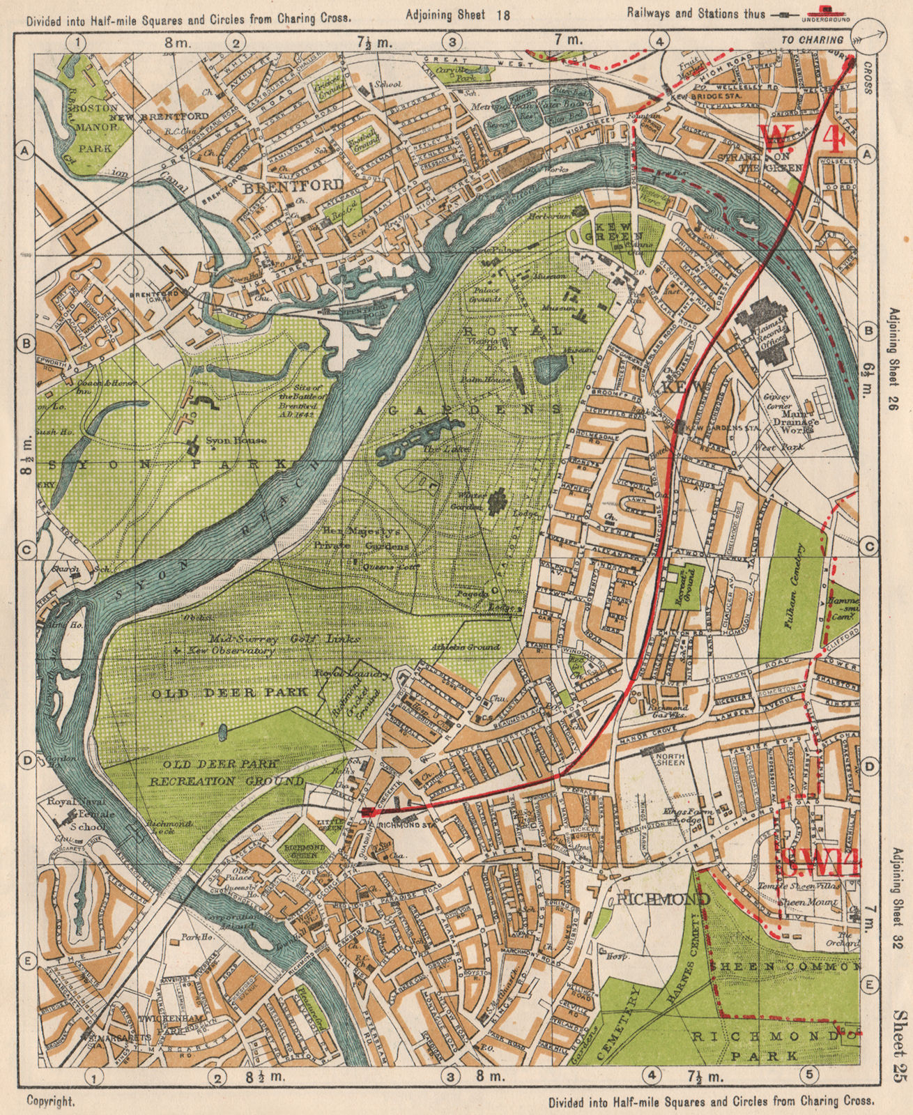 Associate Product SW LONDON. Brentford Kew gardens Richmond Sheen Chiswick. BACON 1933 old map