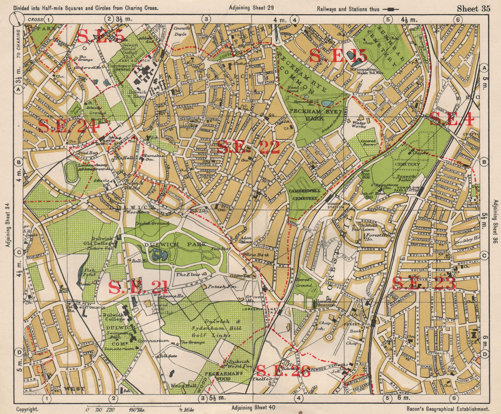 Associate Product SE LONDON. Dulwich Honor Oak Forest Hill Herne Hill Peckham Rye. BACON 1933 map