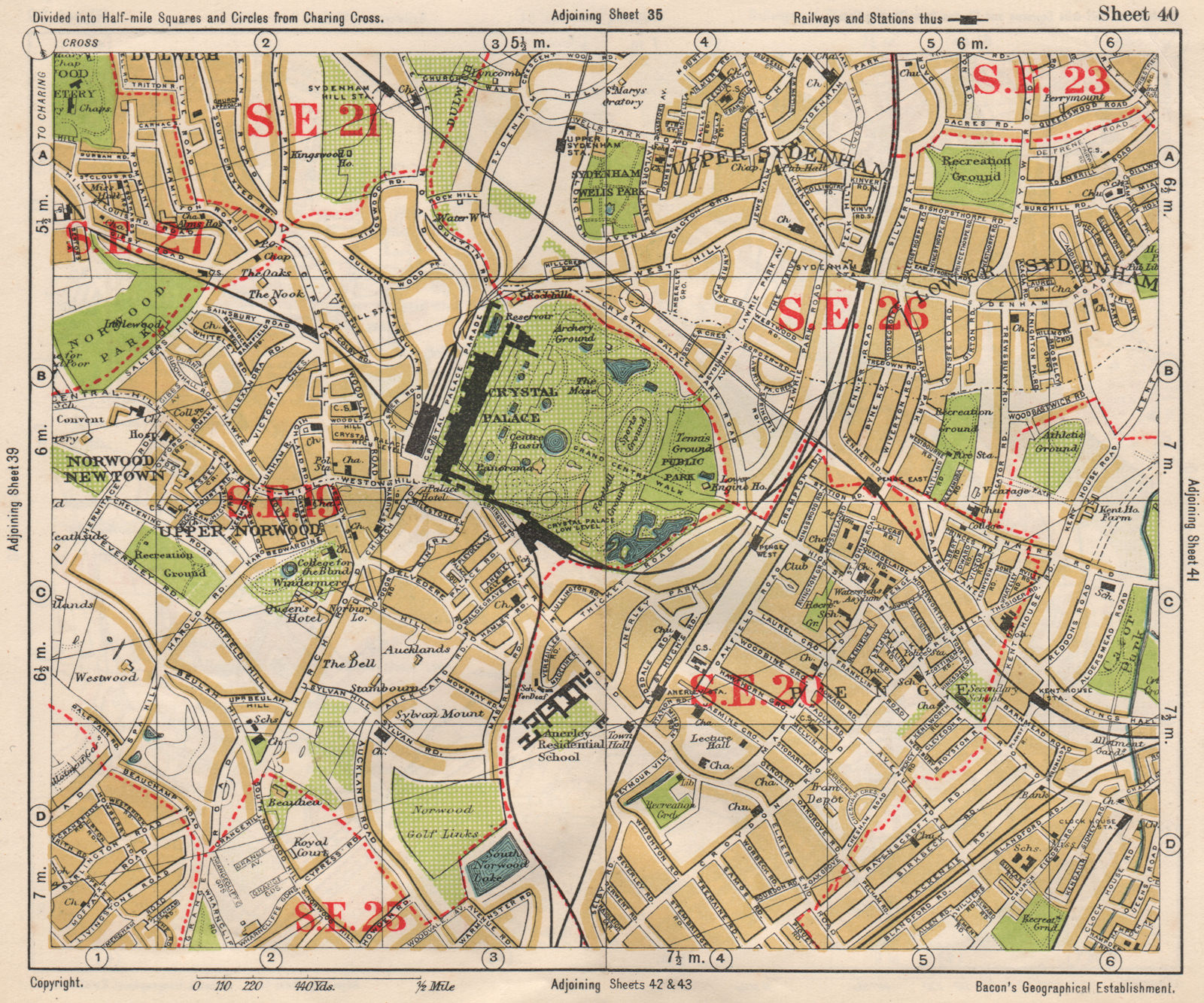 SE LONDON. Sydenham Upper Norwood Crystal Palace Sydenham Penge. BACON 1933 map